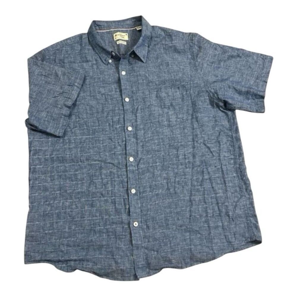 Weatherproof Vintage Men Blue Casual Shirt XXL Short Sleeve Linen Cotto Button